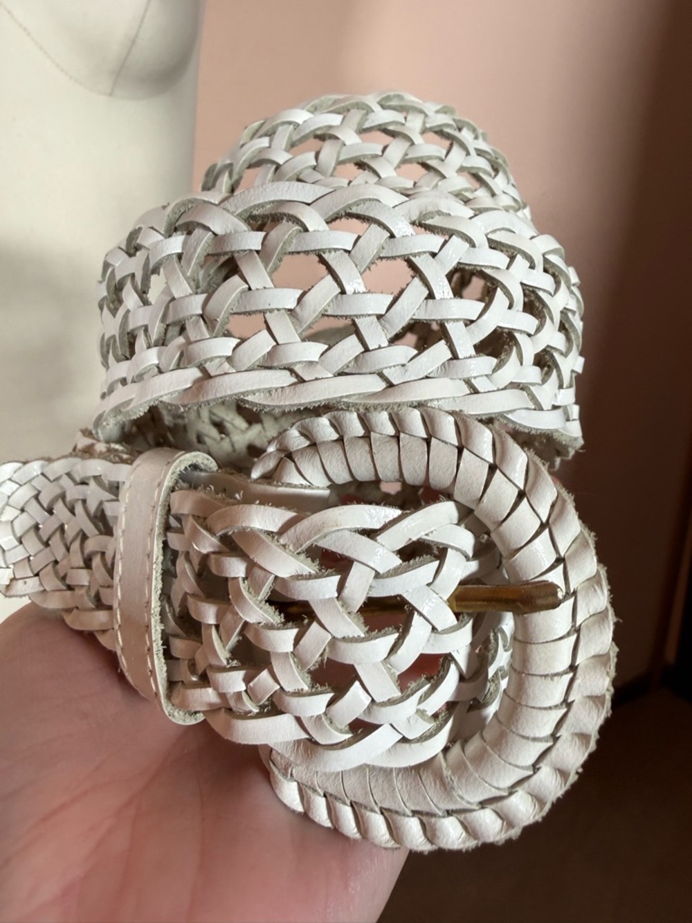 Vintage White leather woven wide southwestern Belt nautical Retro Large